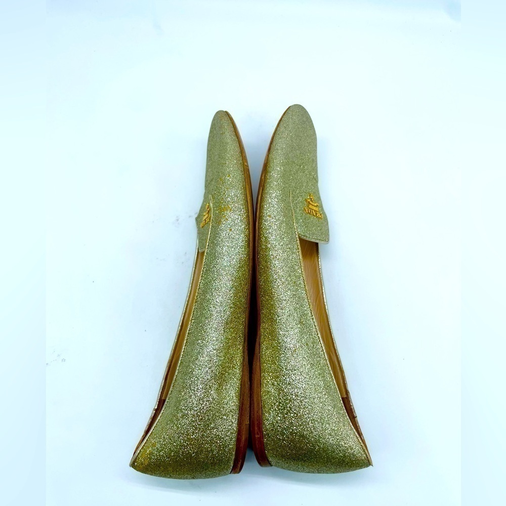 Prada Gold Glitter logo embellished Leather loafer flats EU 39 - Picture 3 of 10